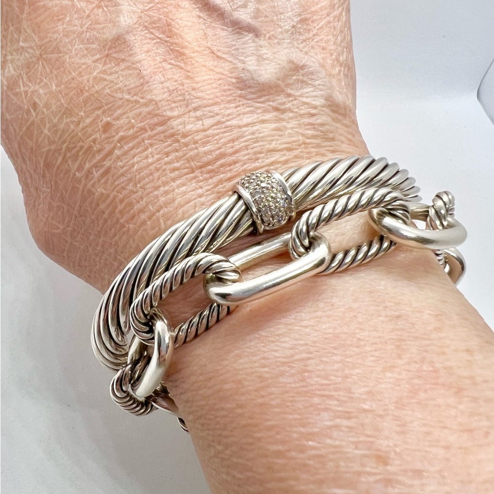 David Yurman 7mm Cable Classics Station Bracelet With 18k White Gold & Diamonds - Picture 12 of 14